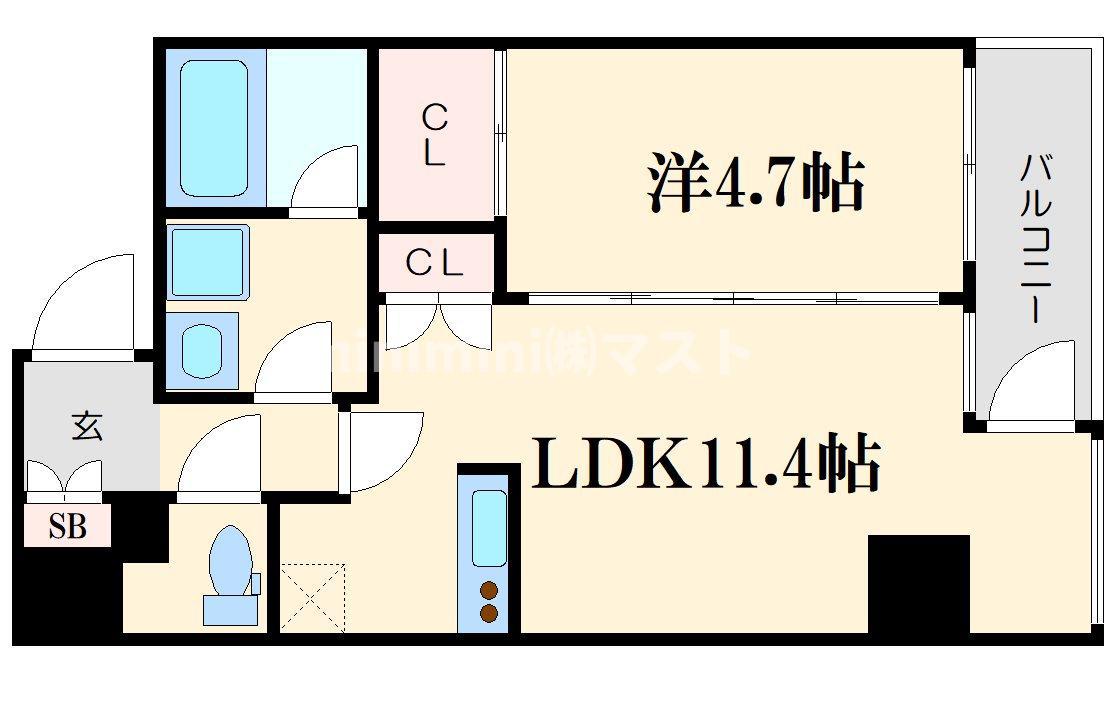 フォルトナート扇町(1LDK/14階)の間取り写真