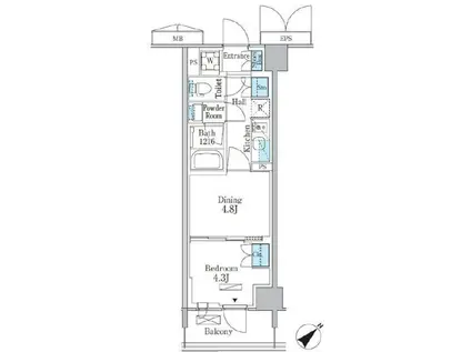 パークアクシス品川南大井パークフロント(1DK/3階)の間取り写真