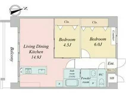 BERG大須(2LDK/4階)の間取り写真