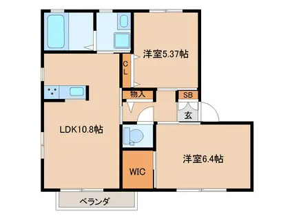 プリムローズ弐番館(2LDK/2階)の間取り写真