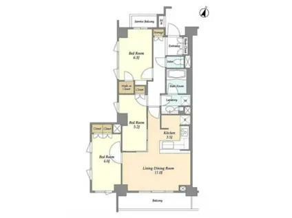 ブレス中野弥生町(3LDK/5階)の間取り写真