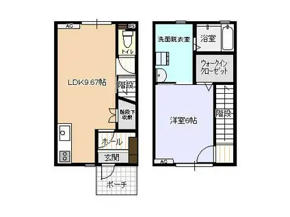 ビオラ新富山B棟(1LDK/1階)の間取り写真