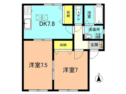 パークハイツA・B(2DK/1階)の間取り写真