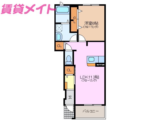 サンビレッジ 伊倉II(1LDK/1階)の間取り写真