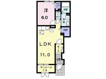 サニーガーデンII(1LDK/1階)の間取り写真
