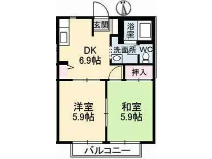 パークボナベンチャーハイツB(2DK/1階)の間取り写真