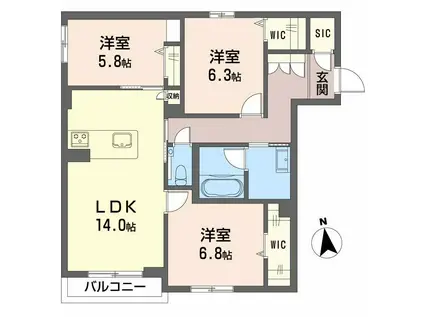 MT.BILLION β(3LDK/2階)の間取り写真