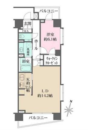 グルックハイム紀尾井町(1LDK/6階)の間取り写真