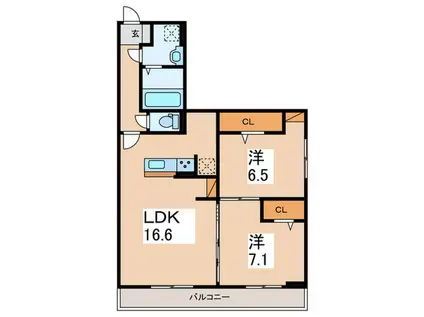 サフィール(2LDK/2階)の間取り写真
