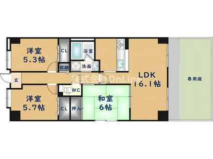 近鉄大阪線 恩智駅 徒歩13分 5階建 築26年(3LDK/3階)の間取り写真