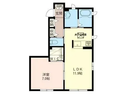 MULBERRY HEIGHTS D(1LDK/1階)の間取り写真