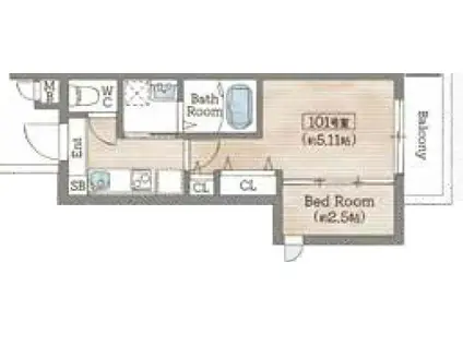 AILE御影塚町(1DK/3階)の間取り写真