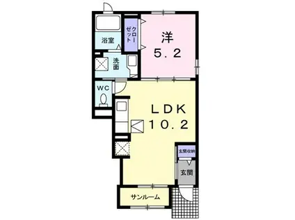 アヴィオンII(1LDK/1階)の間取り写真