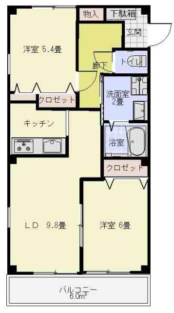 VILLA CAMELIA(2LDK/2階)の間取り写真