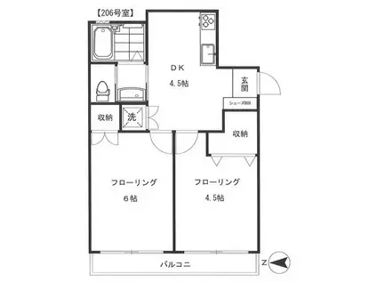 シャトー瑠璃 手無 礼半月 2014年リノベ 24Hゴミ出可 駐輪有(2DK/3階)の間取り写真