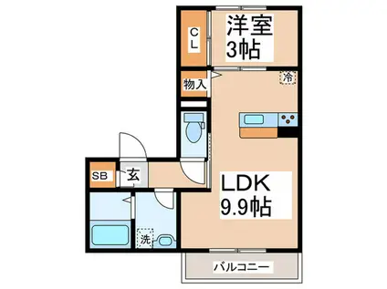 ビューテラスII(1LDK/2階)の間取り写真