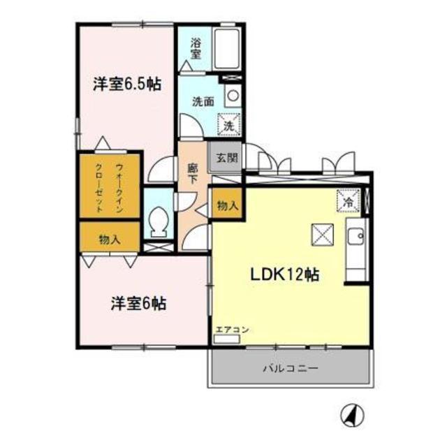 賀茂川ガーデンプレイスA(2LDK/1階)の間取り写真