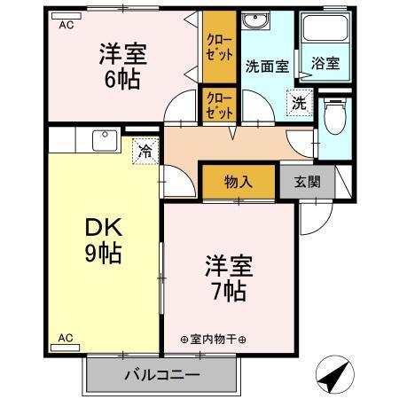 プラセールC(2DK/1階)の間取り写真