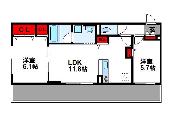 D-ROOM原町駅南(2LDK/1階)の間取り写真
