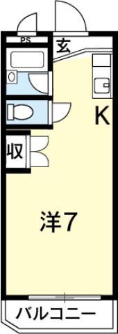 ハイツ高畠(ワンルーム/2階)の間取り写真