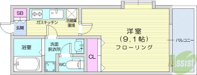 リビングステージ広瀬川(1K/4階)の間取り写真