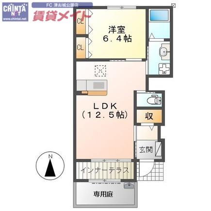 近鉄名古屋線 津駅 バス乗車時間:30分 最寄りバス停で下車 徒歩5分 2階建 築11年(1LDK/1階)の間取り写真