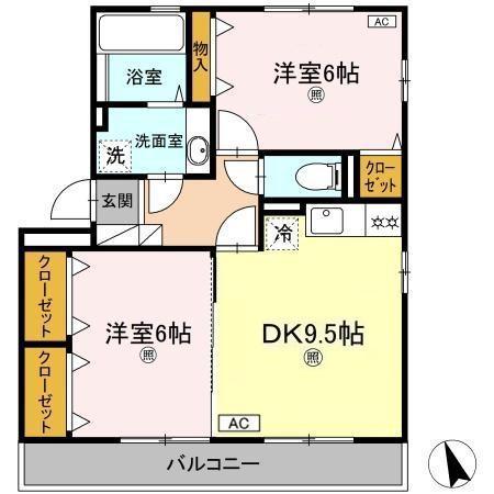 クレセント(2DK/2階)の間取り写真