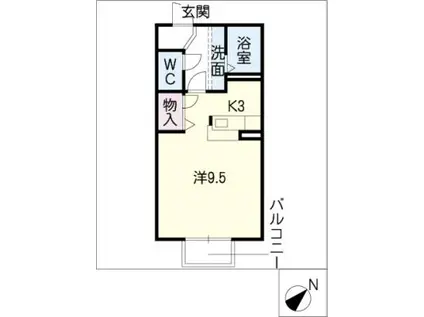 エスポワール(ワンルーム/2階)の間取り写真