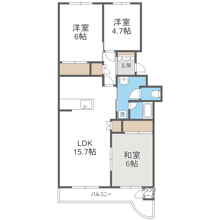 じょうてつ真駒内南町ドエル(3LDK/4階)の間取り写真