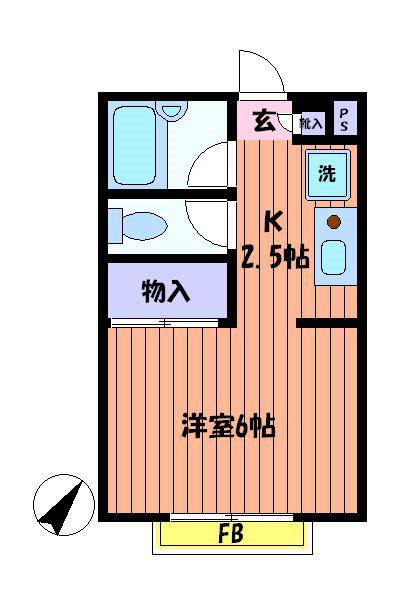 ローズヴィラ国立A(1K/2階)の間取り写真
