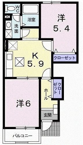 マルグリットI(2K/1階)の間取り写真