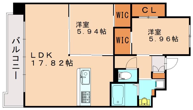 ギャラン鷹の巣(2LDK/10階)の間取り写真