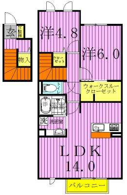 つくばエクスプレス 流山おおたかの森駅 徒歩12分 2階建 築13年(2LDK/2階)の間取り写真