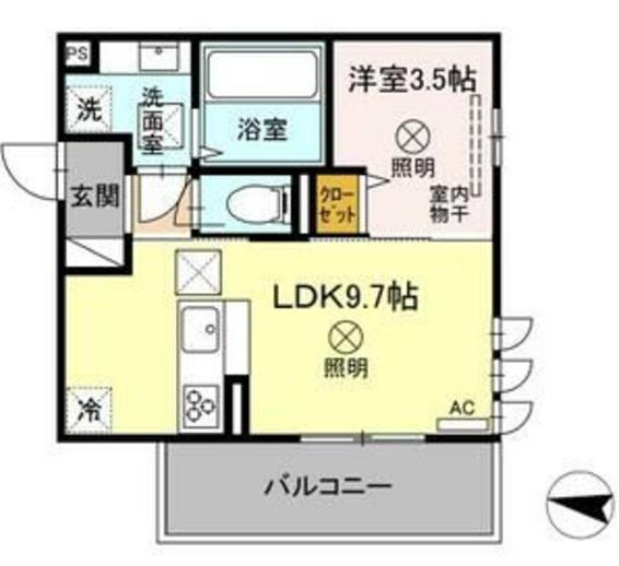 コンフォール古閑上(1LDK/2階)の間取り写真