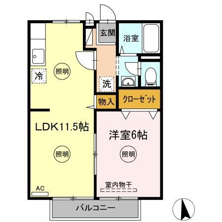サンライフふたみII(1LDK/1階)の間取り写真