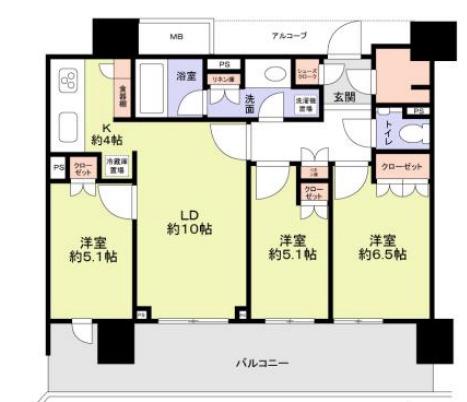 晴海フラッグ サンヴィレッジ D棟(3LDK/10階)の間取り写真