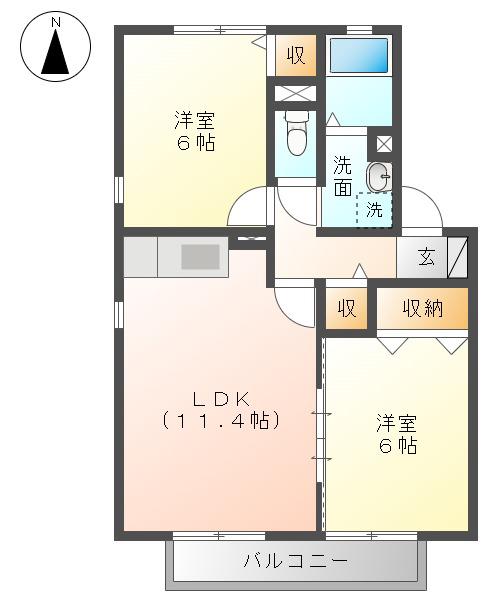CHRYSANTHEMUM(2LDK/2階)の間取り写真