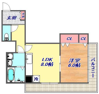 フレミング六甲(1LDK/3階)の間取り写真
