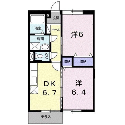 グランドールK.A棟(2DK/1階)の間取り写真