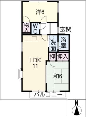 アーバン元郷B棟(2LDK/2階)の間取り写真