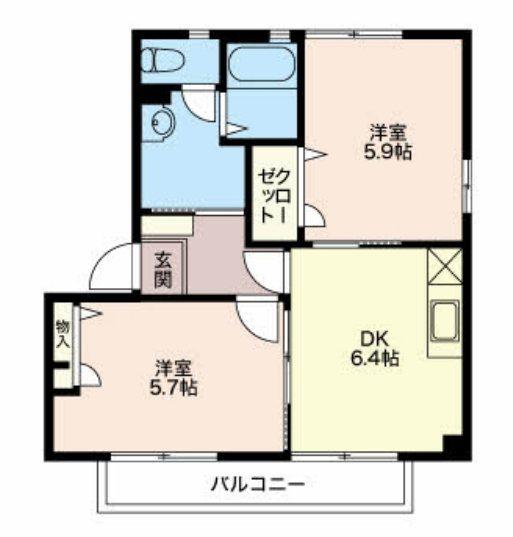 パティオA(2DK/2階)の間取り写真