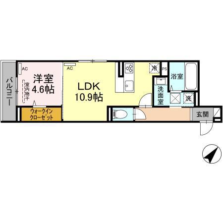 D-RESIDENCE多治米N(1LDK/1階)の間取り写真