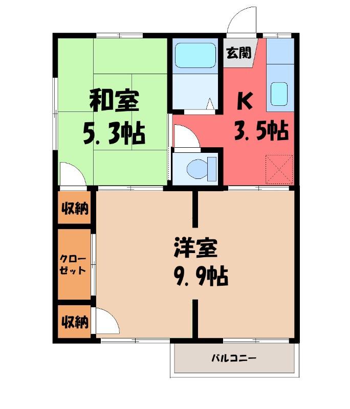 コーポたちばな B(2K/2階)の間取り写真