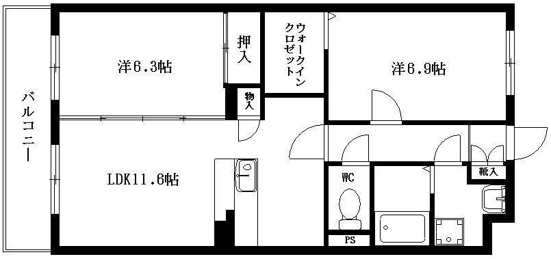 クレセントムーン(2LDK/1階)の間取り写真