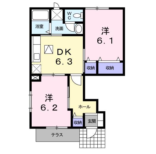 アウローラ(2DK/1階)の間取り写真