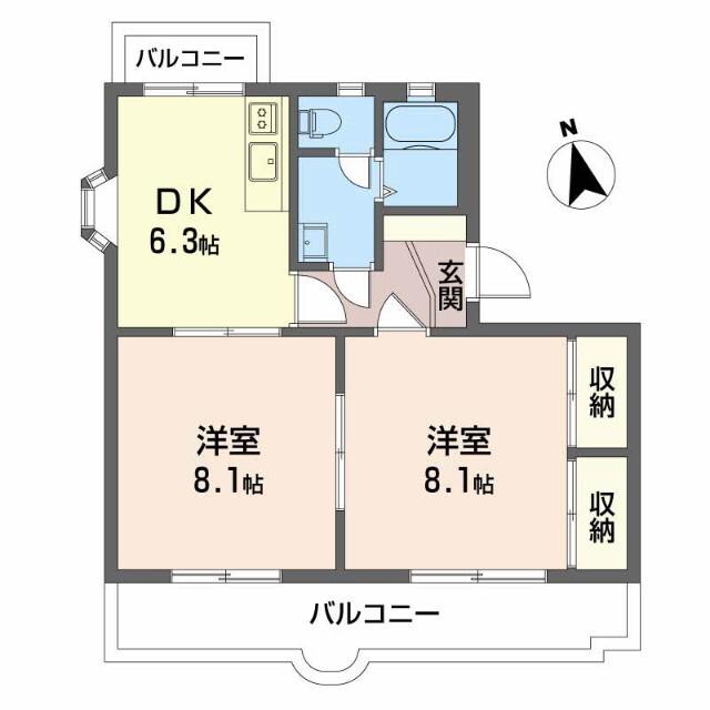 エクセルコートA(2DK/2階)の間取り写真