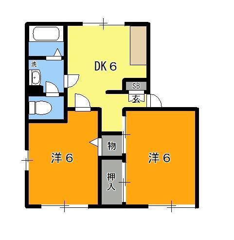 野辺ハイツ E(2DK/2階)の間取り写真