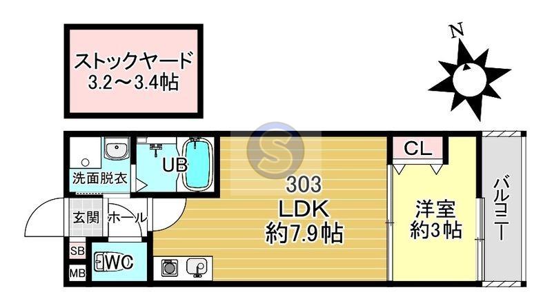 BKB仙石屋敷(1LDK/3階)の間取り写真
