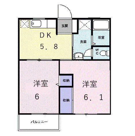 コーポ新田A(2DK/2階)の間取り写真
