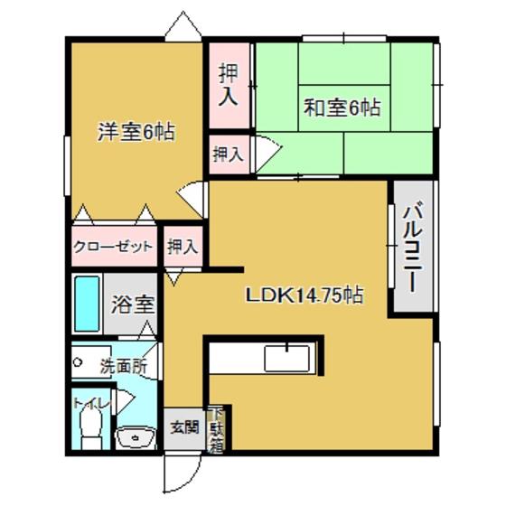 コーポヤマデンIII(2LDK/2階)の間取り写真